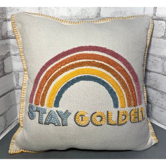 “Stay Golden” Rainbow Down Filled Pillow - Picture 1 of 5